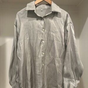 Oversized sparkly pastel green button down with collars size small